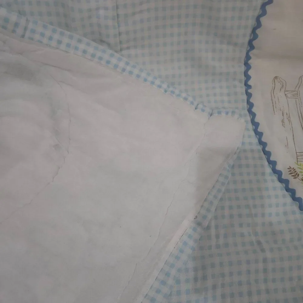 Vintage 70s Petticoats and Pantaloons Blue Gingham Quilt Comforter Full Size